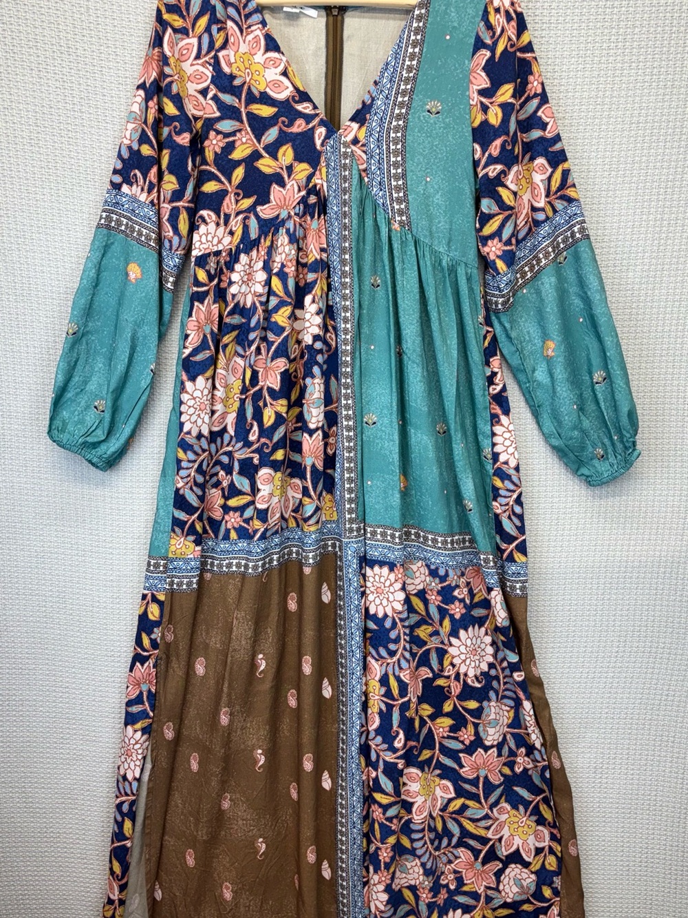 O’Neill Women Kavali Maxi Patchwork Dress Sz L Boho Soft Flowy Festival Cottage